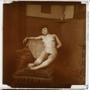 Desnudo artístico estereoscópico en cristal. Fotografía estereoscópica. Jules Richard [Att. to]